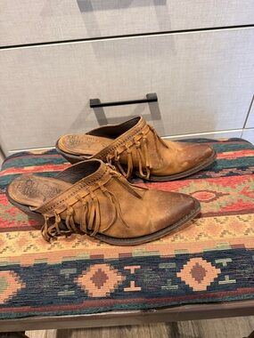 Old Gringo Brown Leather Fringe Mule Slides